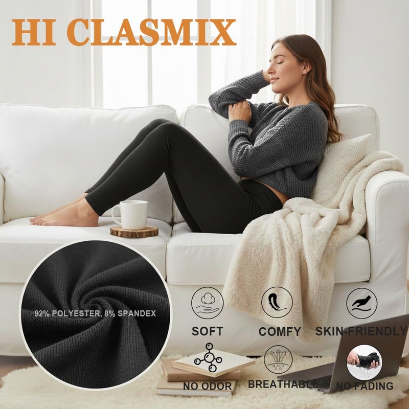 Hi Clasmix Leggings for Women 3 Pack Black Gray Pink-High Wasited Tummy Control Yoga Pants Clothing for Spring Summer Thermal Warm No-Waterproof Winter Christmas Fleece Fall Hot Insulated S-M - Image 2